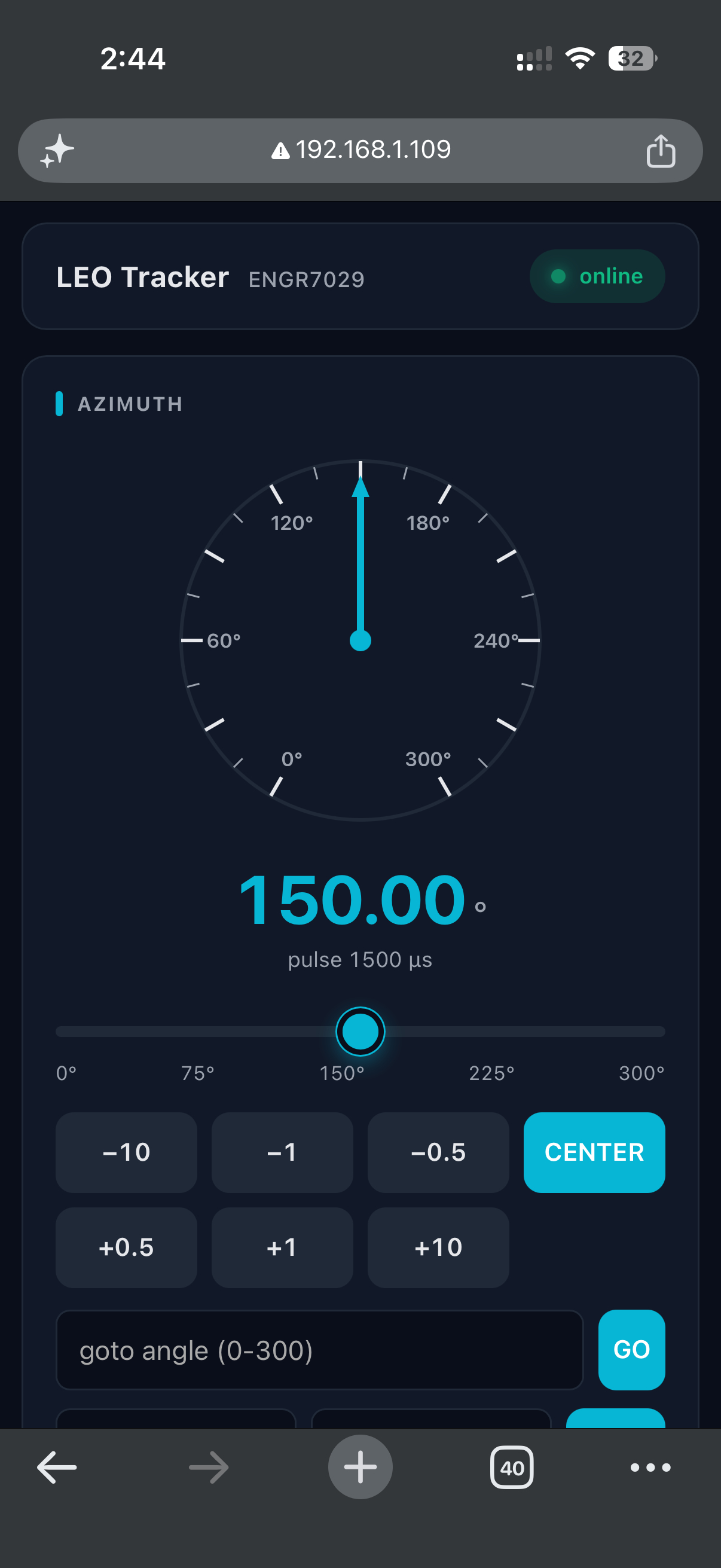 ESP32 azimuth web control interface